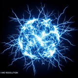 Intense blue plasma energy sphere with radiating electric discharge – 5K electric effect overlay