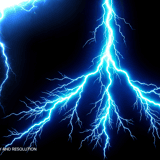 Dramatic vertical lightning bolt with branching blue-white tendrils – cinematic 5K lightning overlay