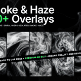Smoke & Haze 100+ Overlays 4K pack cover with swirling white smoke and haze samples