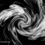Dense white smoke swirling in a tight vortex pattern against a black background