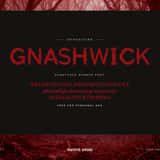 Gnashwick scratched horror font, title in a frame over a dark forest