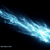 Meteors & Comets overlay — blue luminescent comet tail with glowing core and particle scatter on black background