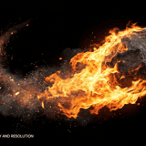 Meteors & Comets overlay — burning fireball meteor with fragmentation sparks and fiery trail on black background