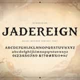 Jadereign Asian-inspired fantasy font, full alphabet and numerals in an ornamental frame