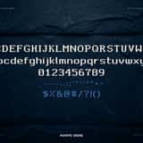 Questbit pixel RPG font, character map on stone