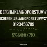 Warcrate military stencil font, character map with capitals, small caps and numerals