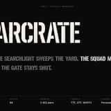 Warcrate military stencil font, type specimen with sample sentence