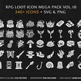 RPG Loot & Food Vol.10 - MEGA PACK containing 340+ vector game icons for economy, food, and survival UI in SVG and PNG format