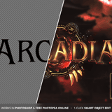 Before and after smart object editing showing the Zenoria fire and gold text effect results
