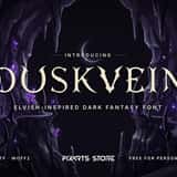 Duskvein elvish-inspired dark fantasy font, cover with the font name