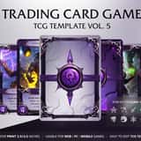Premium arcane void trading card game template UI kit showcasing deep purple aesthetics and polished silver card borders.