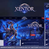 Xentor celestial MMORPG game website template – sapphire blue design with server wiki and rankings