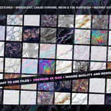 A massive grid preview showcasing over 60 high-resolution holographic marble textures, featuring liquid chrome, neon veins, oil slick effects, and iridescent Y2K surfaces.