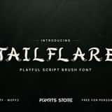 Tailflare script brush font cover, cream title on dark green stone