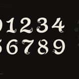 Tailflare brush font numerals 0 to 9 with fox-tail stroke ends