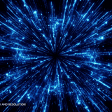 Magical energy overlay — intense blue radial light burst with scattered particles on black background