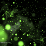 Magical energy overlay — soft green bokeh orbs with floating light particles on black background
