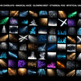 Preview grid of 100+ fantasy mist and atmospheric haze overlays in blue, purple, teal and golden tones
