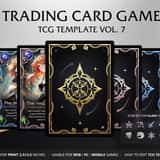 Premium modern anime celestial CCG template UI kit showcasing geometric star card borders and clean gacha game layouts.