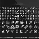 Arcane and Cosmic magic RPG icons for fantasy game UI, including galaxy, void, and pure energy symbols.