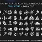 RPG Elemental Magic Vol.6 - MEGA PACK containing 570+ vector game icons for spells, abilities, and magic elements in SVG and PNG format
