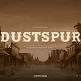 Dustspur western saloon font, title over an old western town street