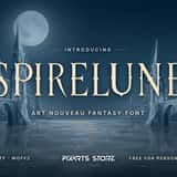 Spirelune art nouveau fantasy font, cover with the font name