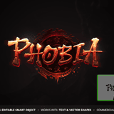Phobia oriental fantasy MMORPG game logo template with red neon 3D fire effect and dark atmospheric background