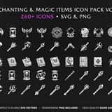 RPG Enchanting Vol.7 - Collection of 260+ vector game icons, including magic rings, spellbooks, and inventory RPG icons in SVG and PNG format