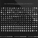 Collection of 260+ vector game icons including magic rings, amulets, scrolls, and enchanting materials.