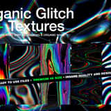 Cover graphic for the 60+ Organic Glitch 4K Textures pack, displaying vibrant slices of liquid datamoshing, pixel sorting, and melting chromatic aberration on a dark background.
