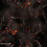 Dark smoldering lava surface with glowing orange ember fragments – close-up 5K fire overlay