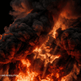 Explosive fireball with billowing dark smoke and scattering embers – cinematic 5K fire overlay