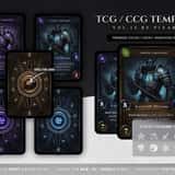 Premium dark steel runic TCG template UI kit featuring heavy metal borders and glowing ancient runes for dungeon crawler games.