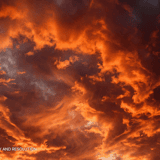 Intense orange and red dramatic storm sky with glowing cloud formations – 5K background