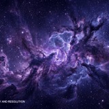 Deep purple and blue nebula-like night sky with star-lit cloud structures – 5K background