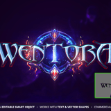 Wentora dark blue fantasy MMORPG game logo template with hand-drawn circular emblem, magic lightning and glowing text effect