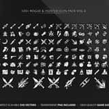 RPG Rogue and Hunter Icon Pack Vol.4 featuring vector game icons for stealth, assassination, traps, and archery skills.