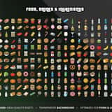 Food, Drinks & Ingredients category – 200+ icons including burgers, alcohol, raw ingredients, snacks, coffee and cooking supplies for FiveM inventory