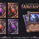 Custom trading card back design variations featuring a central magic orb, floating runes, and thick golden borders.