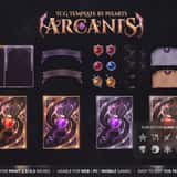 Blank trading card template breakdown showing drag-and-drop modular PNG assets, separated golden frames, and mana gemstones.