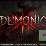 Epic dark fantasy gaming logo design template in PSD format