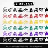 6 colors: black, white, red, yellow, green, purple