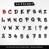 Graffiti alphabet A-Z and numbers with paint drips