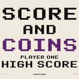 Bitrune pixel arcade font, Score and Coins title lettering