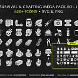 Survival & Post-Apo Vol.11 - MEGA PACK containing 620+ vector game icons for crafting, UI, and zombie survival games in SVG and PNG format