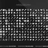 Vector game icons for Survival Gear, Camping, Tools, and Medical supplies.