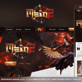 M2World oriental MMORPG game website template – classic red gold design with integrated item shop panel