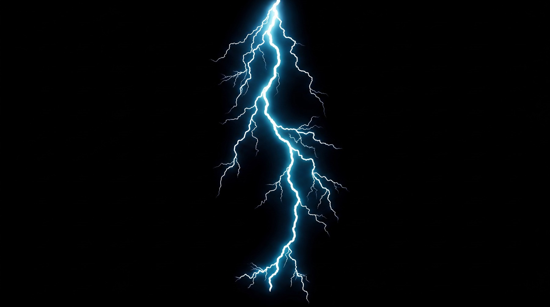 A bright electric blue lightning bolt with multiple branching tendrils against a black background.
