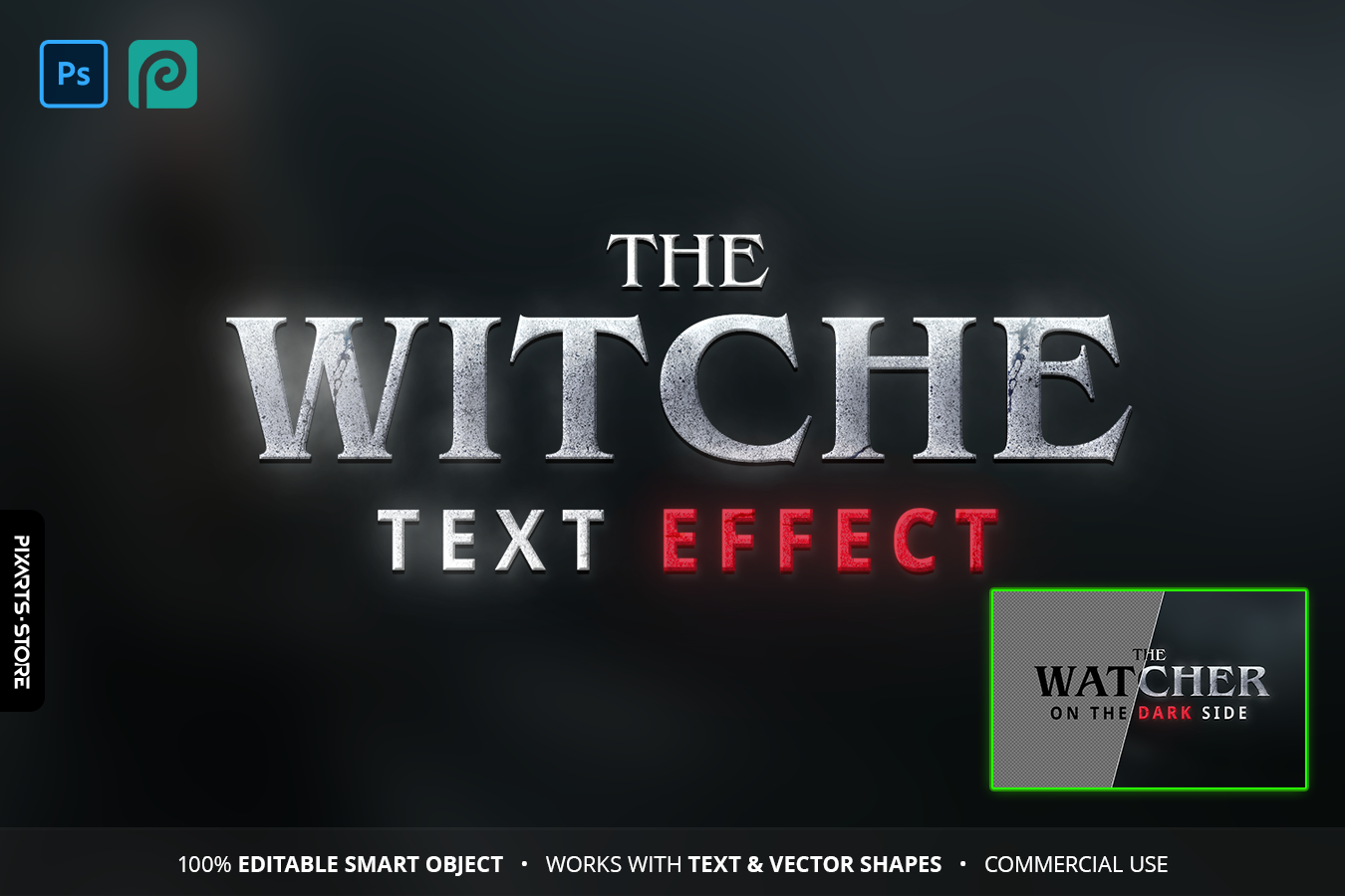 Dark RPG steel fantasy game logo template with cinematic chrome text effect, dramatic lighting and three color variants in Photoshop